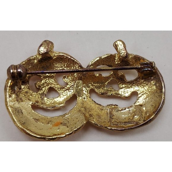 Pin 2 Jack O'Lanterns Gold Tone Metal with Orange Enameling on one. - Picture 2 of 2